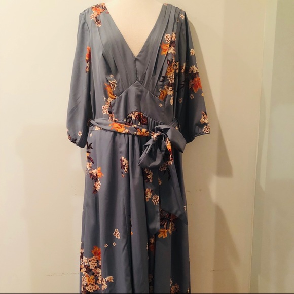 EShakti Pleated Floral Print Crepe Maxi Dress NWOT - Picture 2 of 11